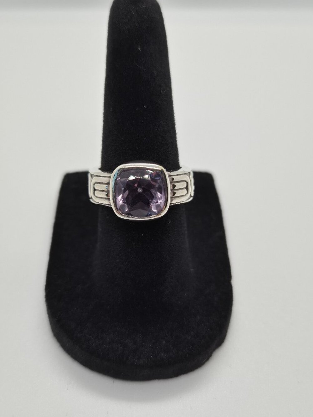 Sterling Silver 925 Amethyst Ring Cushion Cut Geometric Size 6.25